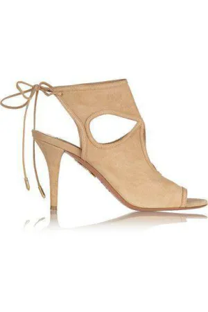 AQUAZZURA SEXY THING CUTOUT SUEDE SANDALS EU 38.5 UK 5.5 US 8.5