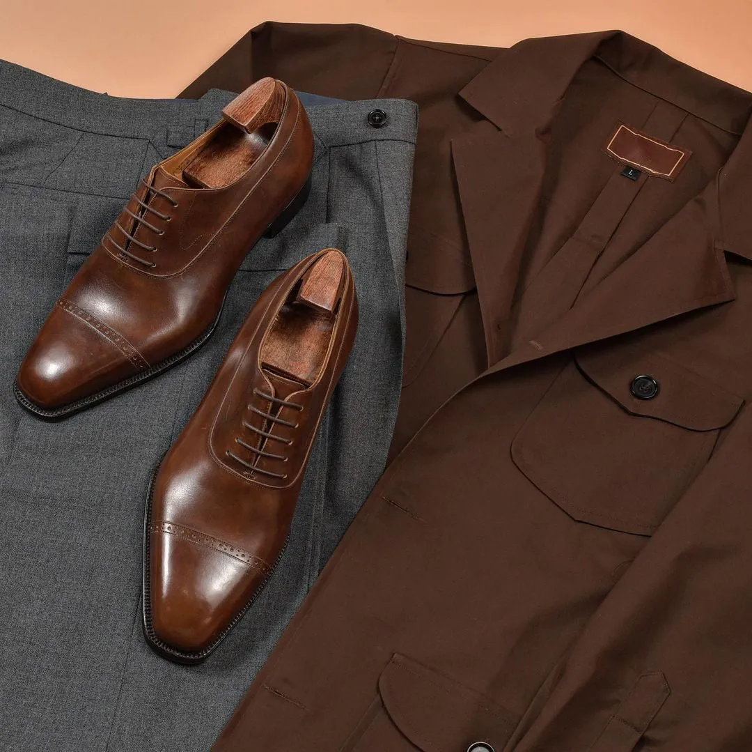 Brown Leather Zamora Brogue Toe Cap Oxford Shoes - AW24