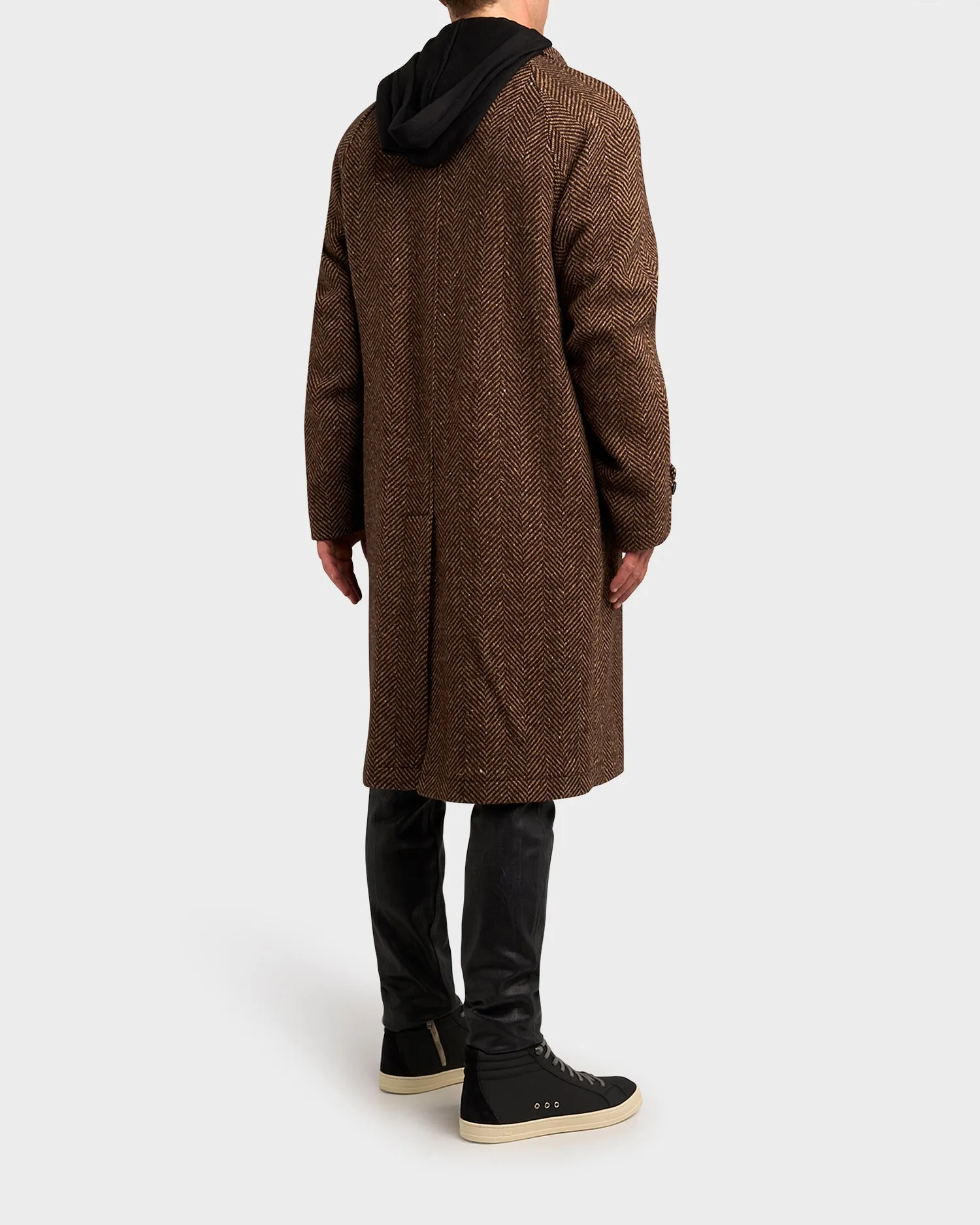 Brown Virgin Wool Herringbone Twill Overcoat