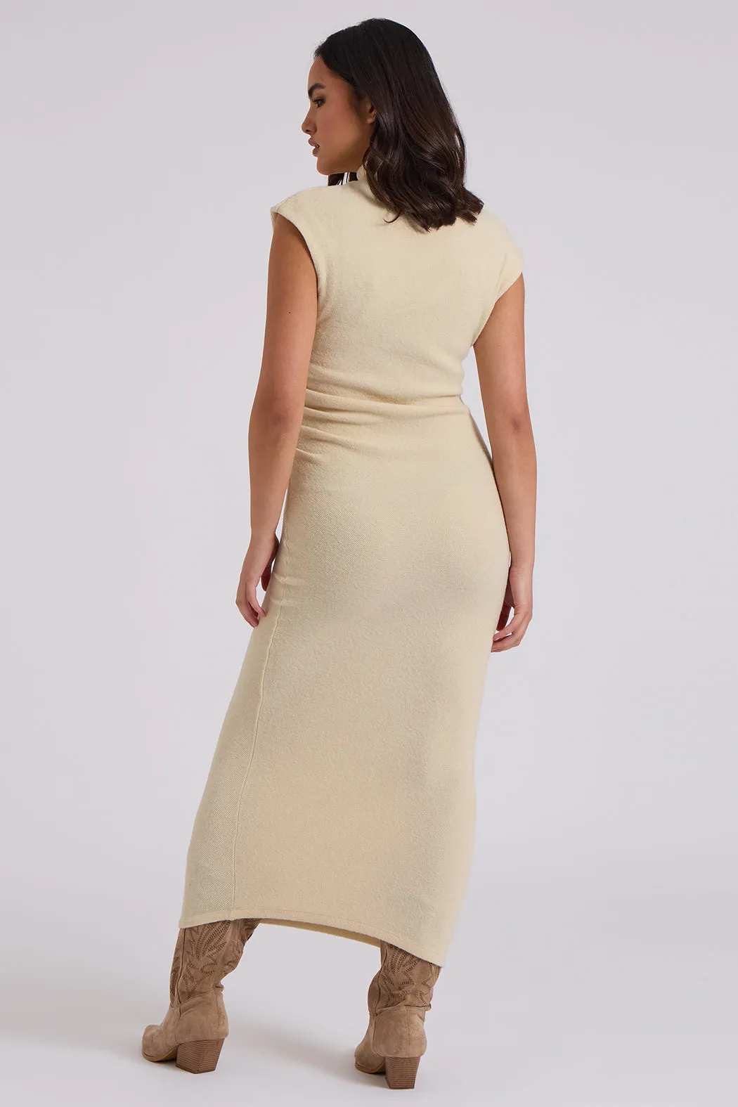 Brushed Cream Jersey Maxi Ruched Dress