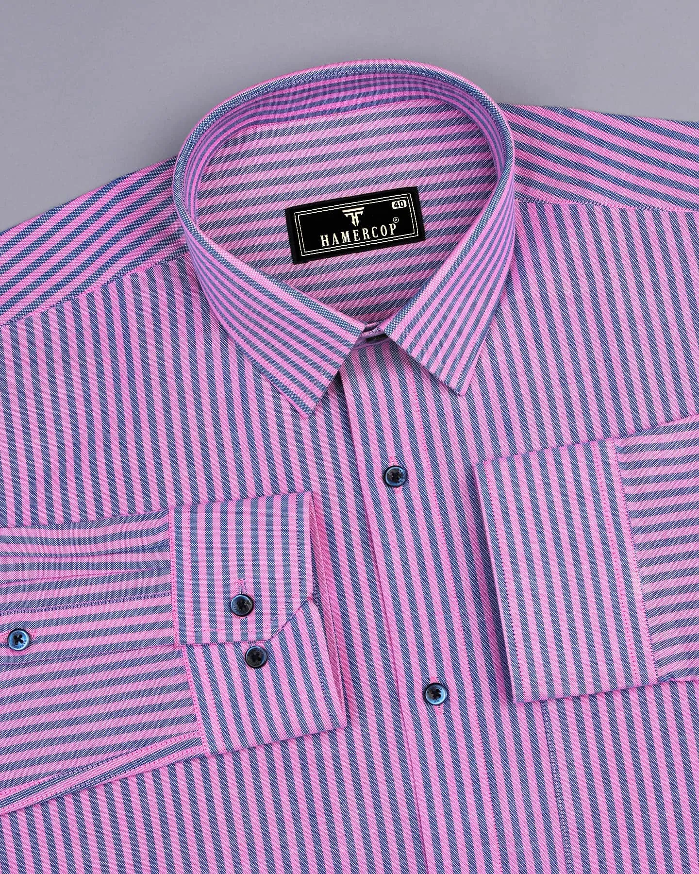 Candida Pink With Blue Bengal Stripe Oxford Cotton Shirt
