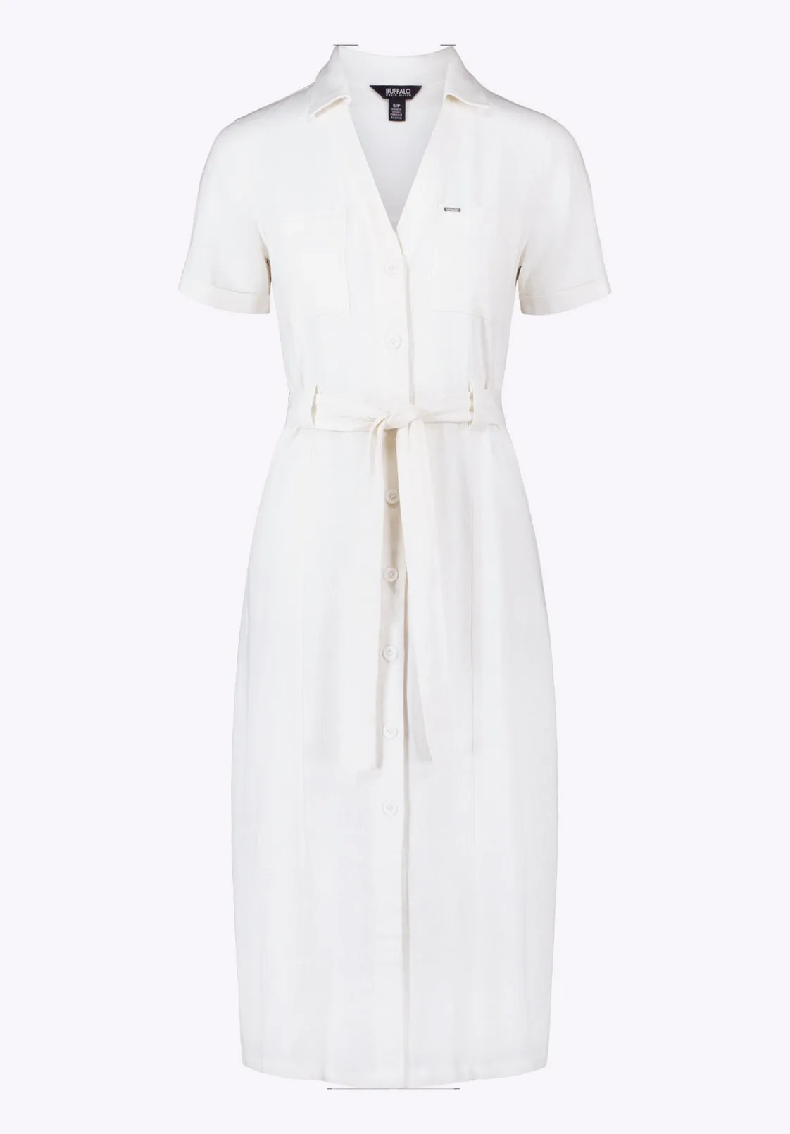 Carlene Women's Button-Down Midi Dress with Waist Tie, White - WD0092P