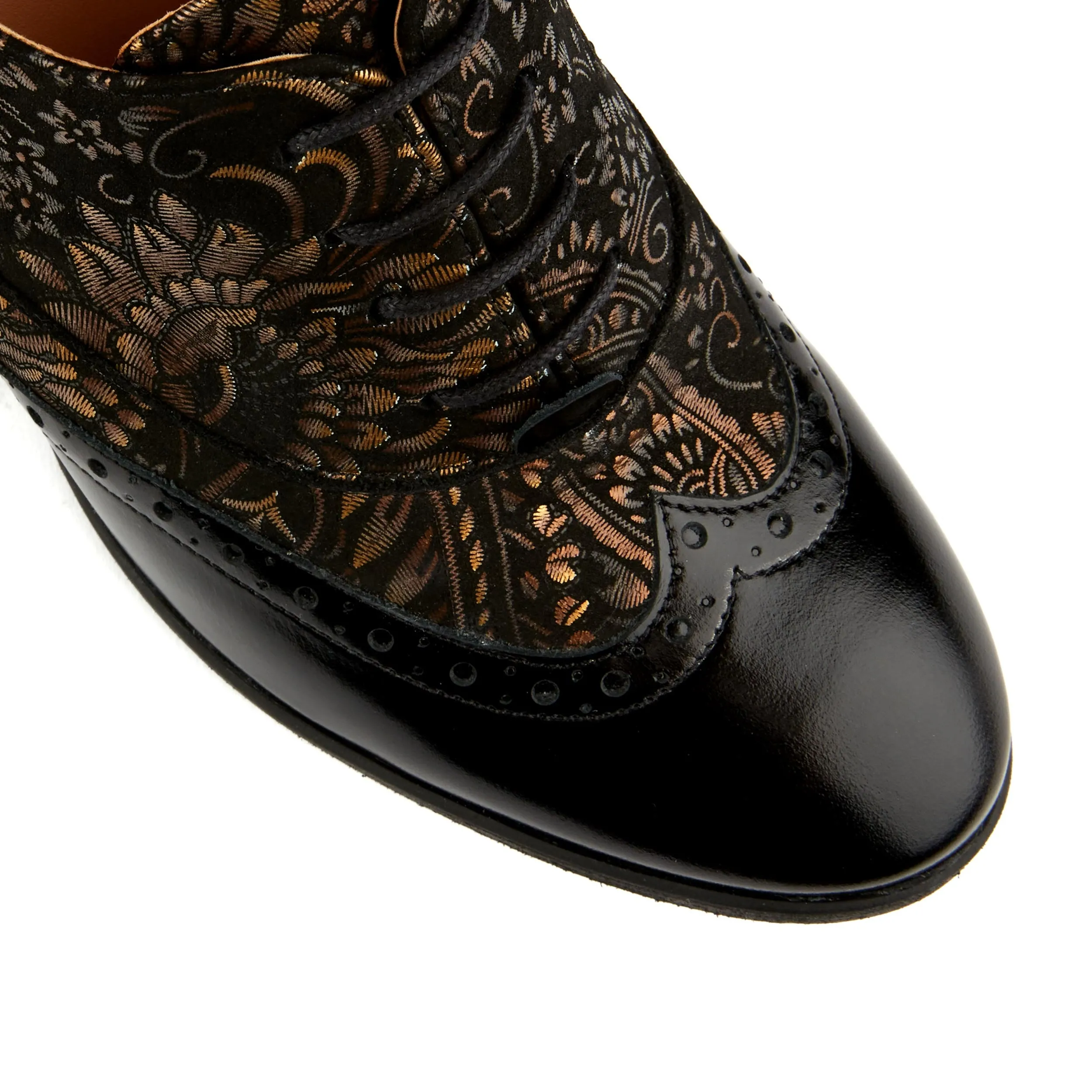 Casino - Black & Gold - Women's oxford pump in 3 inch heel with brogue details