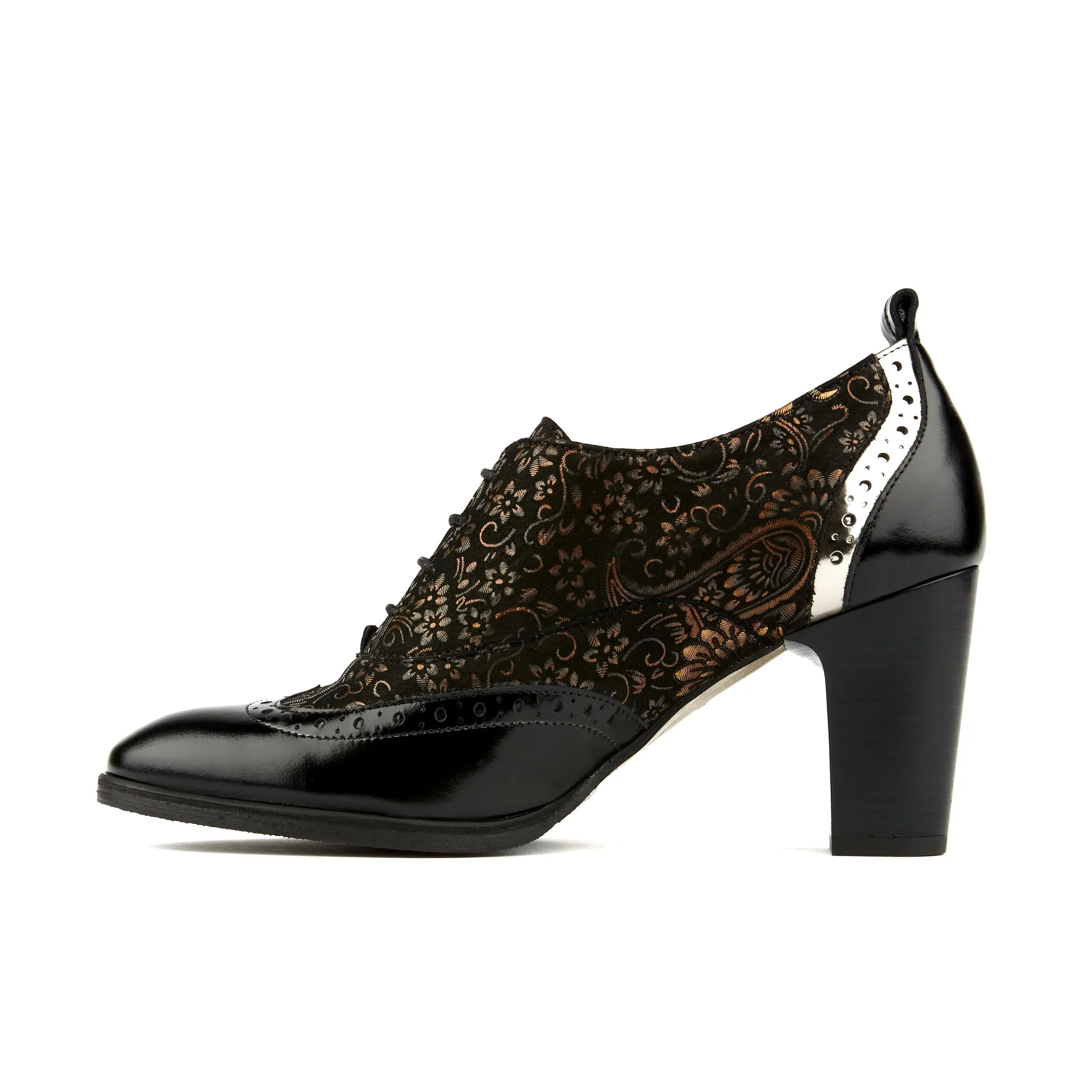 Casino - Black & Gold - Women's oxford pump in 3 inch heel with brogue details