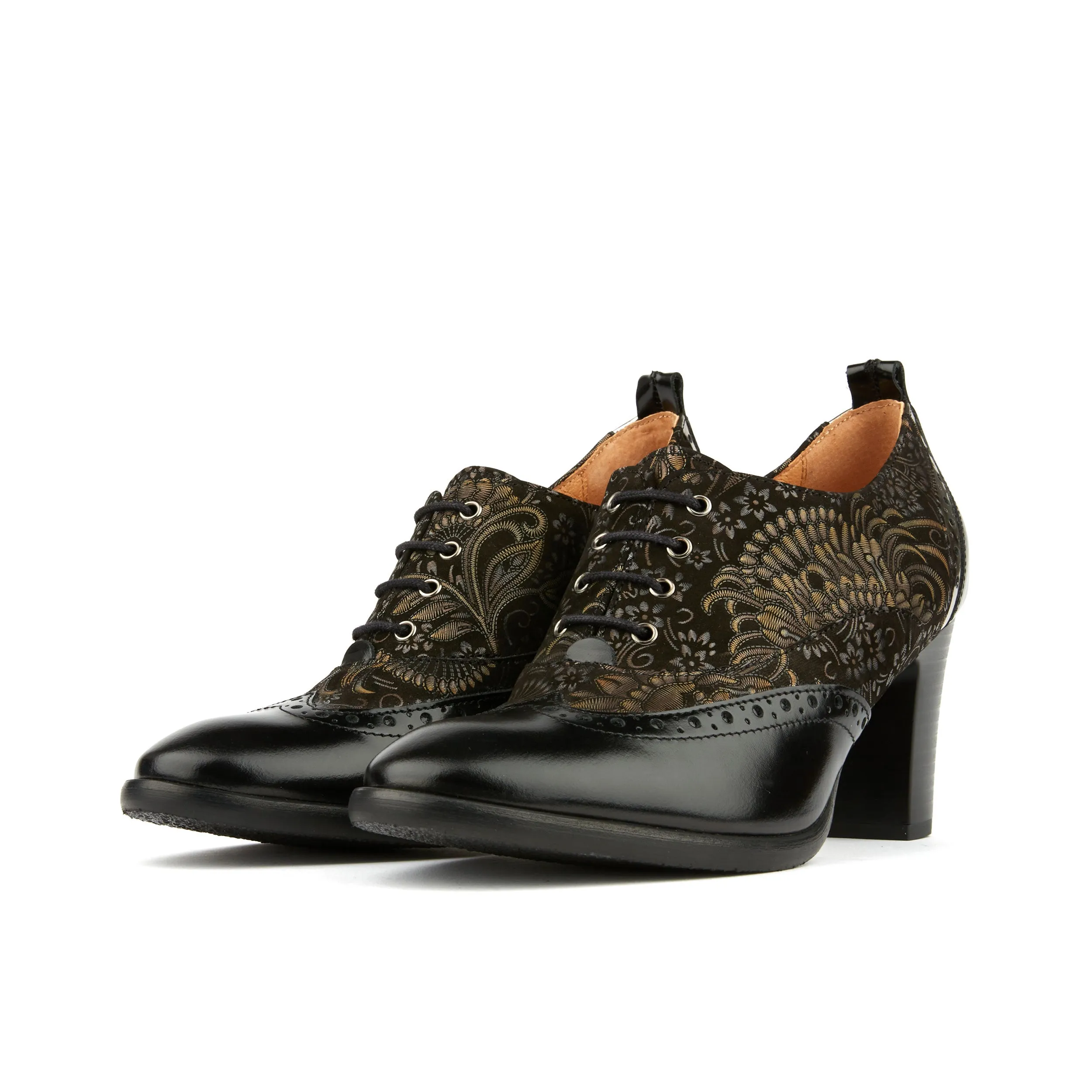 Casino - Black & Gold - Women's oxford pump in 3 inch heel with brogue details