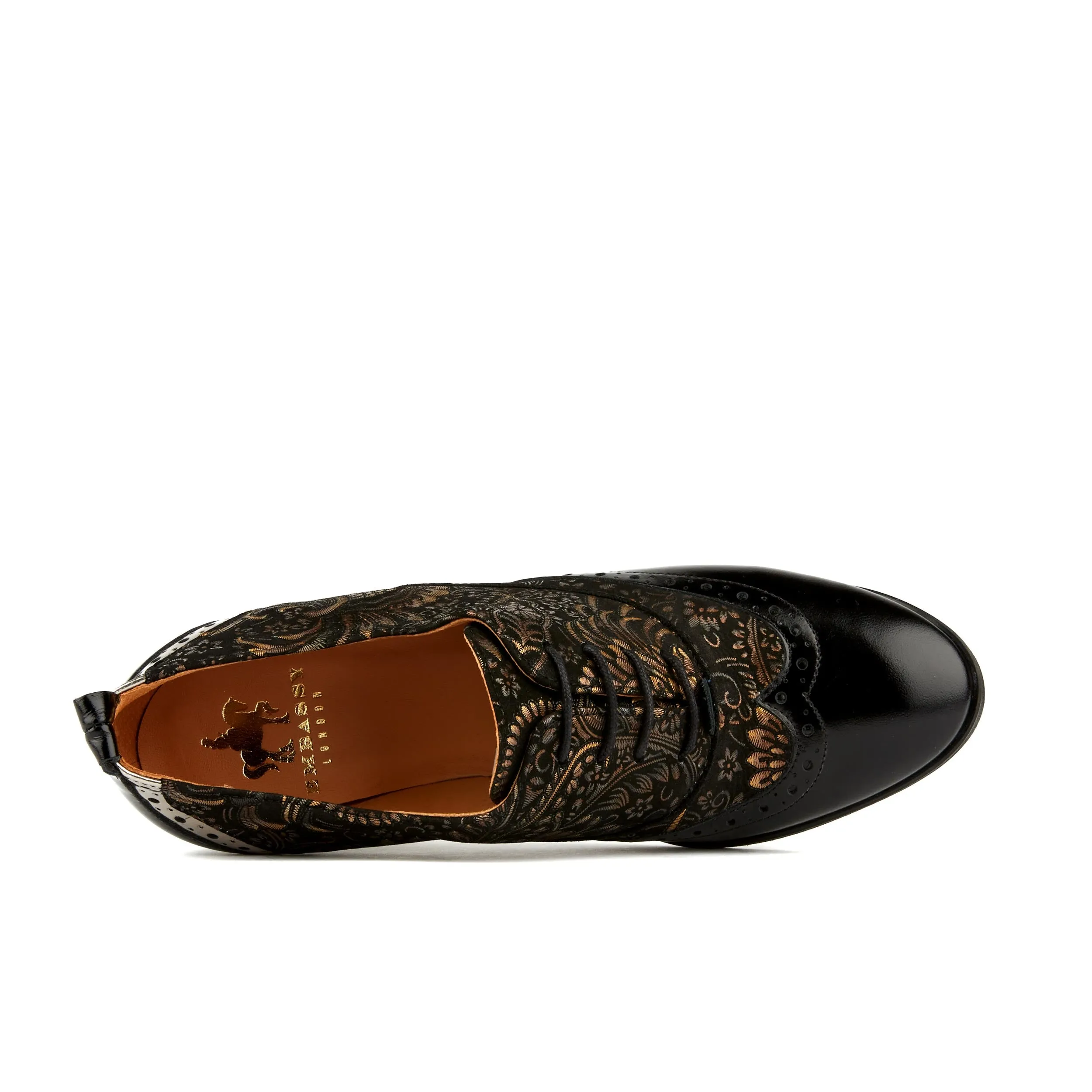 Casino - Black & Gold - Women's oxford pump in 3 inch heel with brogue details