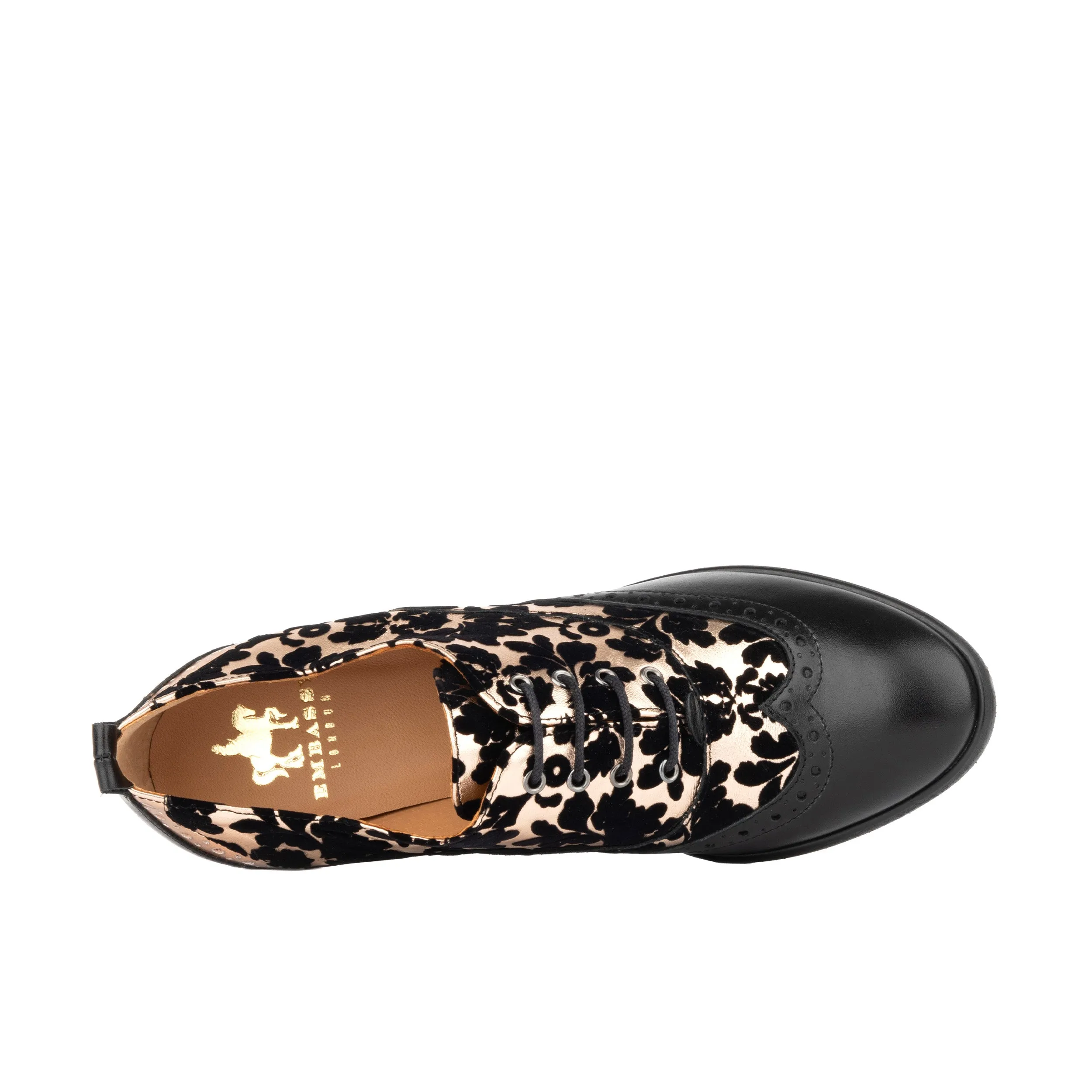 Casino - Black Rose Gold - Women's leather 3 inch heel oxford pump with broguing