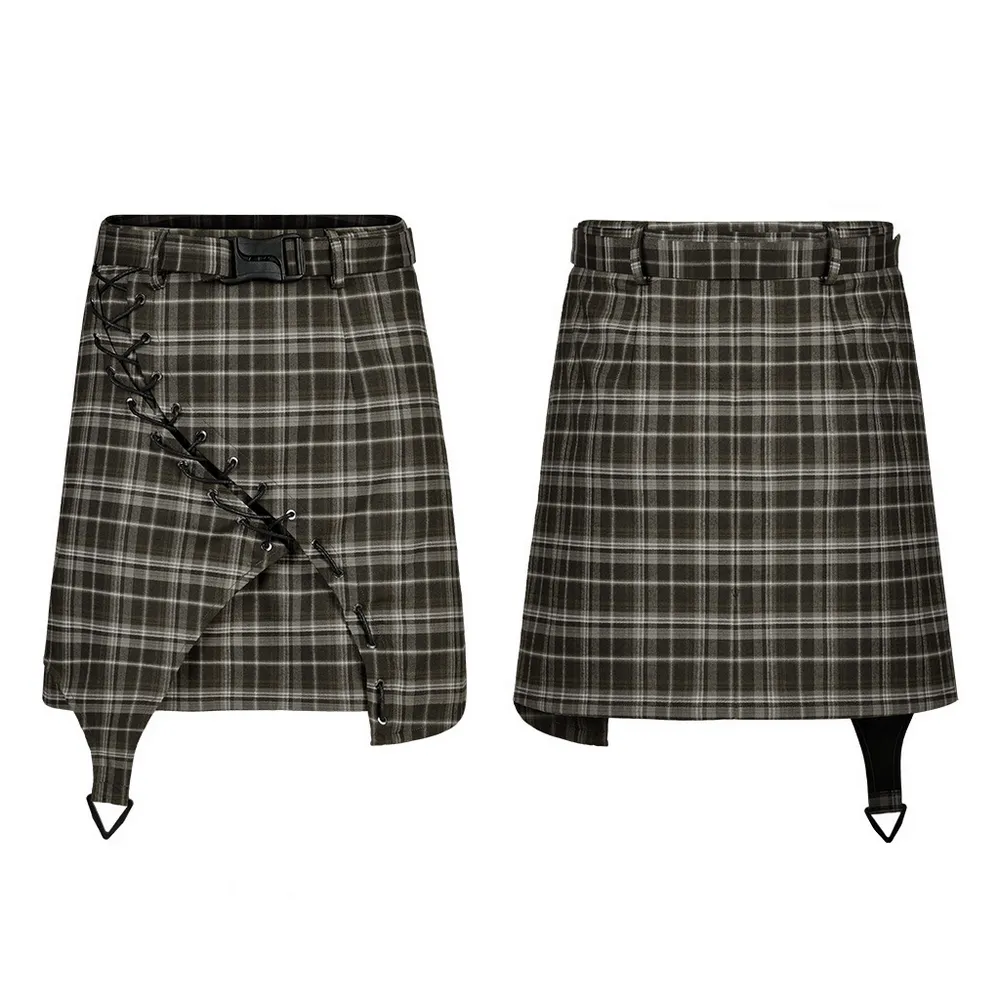 Chic Asymmetric Plaid Mini Skirt with Punk Detail