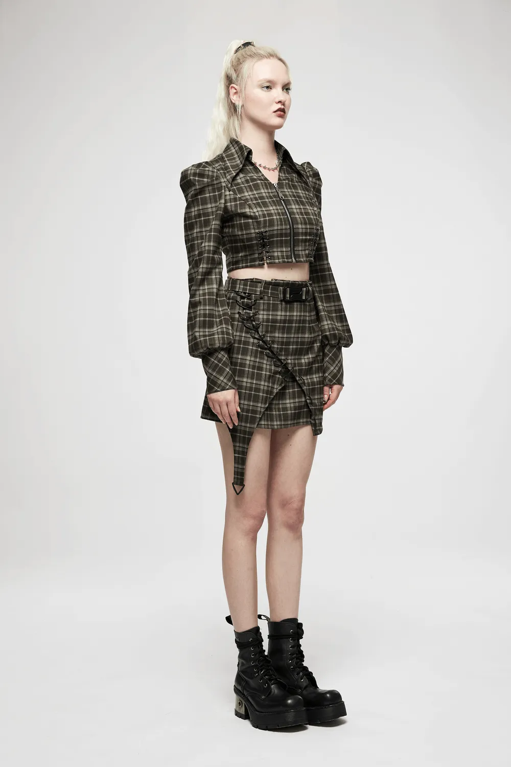 Chic Asymmetric Plaid Mini Skirt with Punk Detail