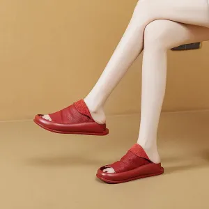 Comfortable And Soft Leather Platform Slippers