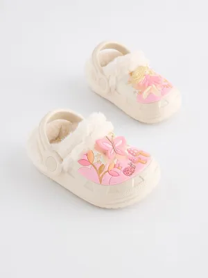 Cream Faux Fur Lined Clog Slippers