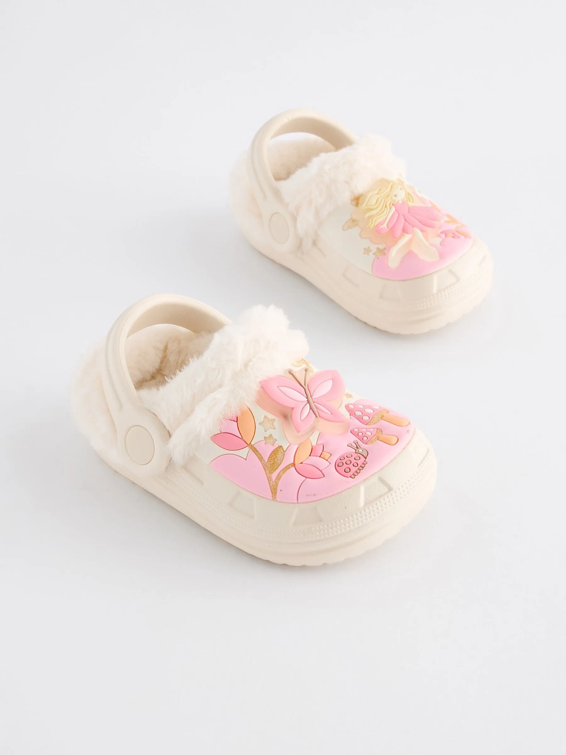 Cream Faux Fur Lined Clog Slippers