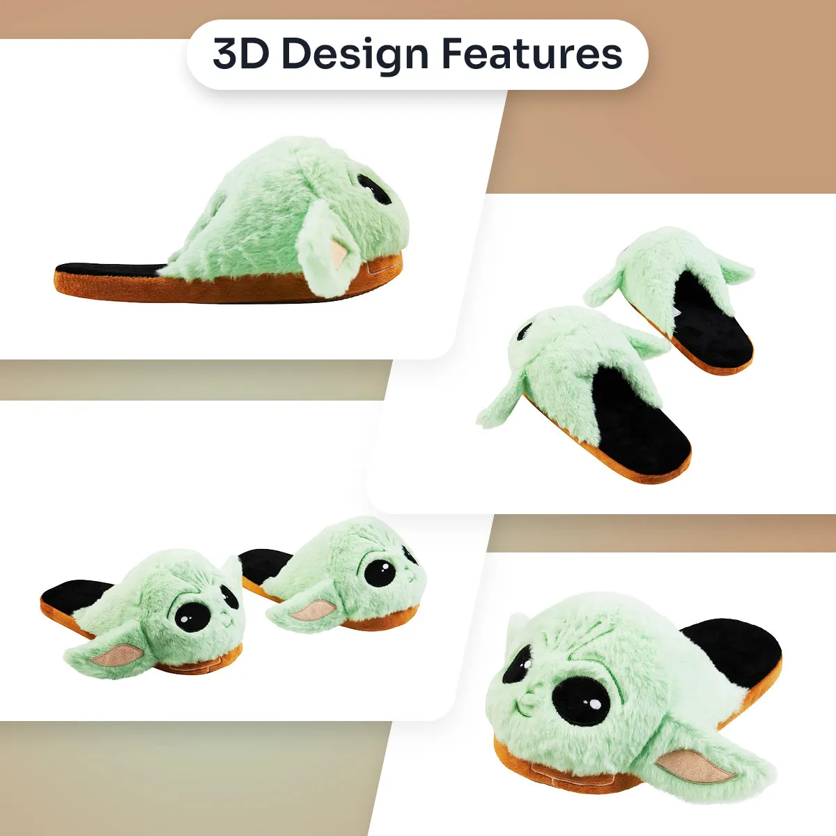 Disney Ladies Slippers,  Fluffy Indoor House Shoes - Baby Yoda