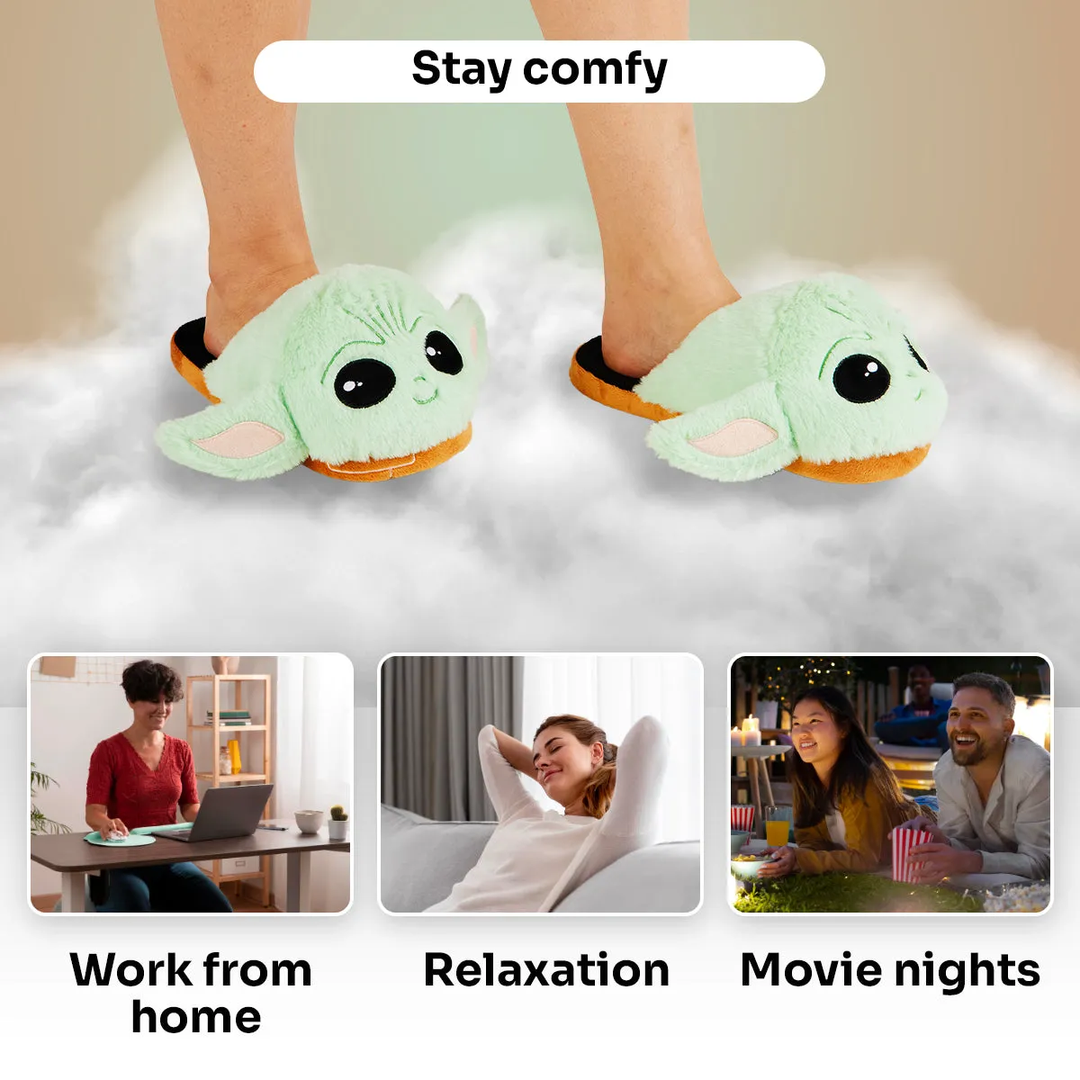 Disney Ladies Slippers,  Fluffy Indoor House Shoes - Baby Yoda
