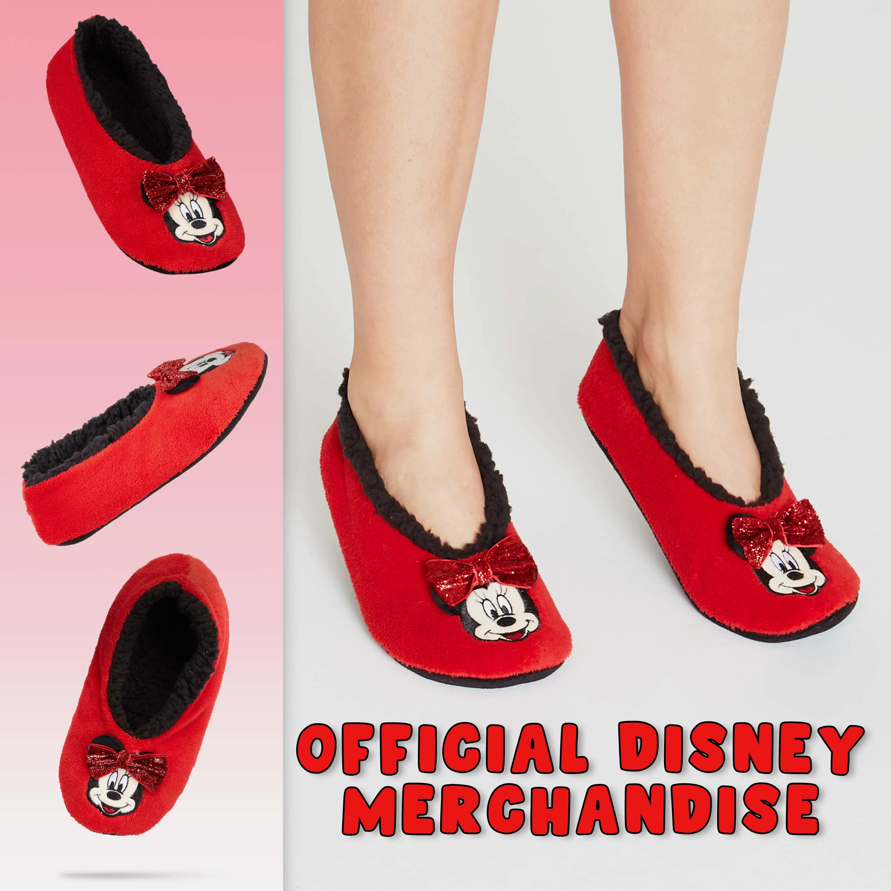 Disney Minnie Mouse Fluffy Slippers Socks for Women, Red Ballet Slippers Non Slip, Minnie Mouse Gifts
