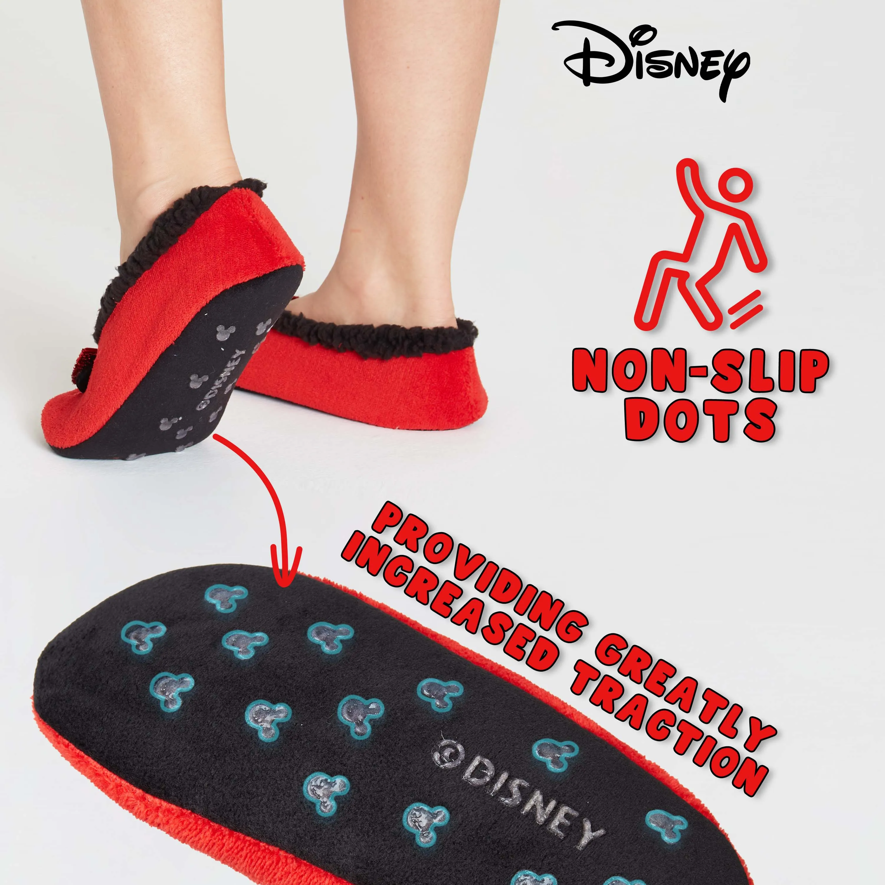 Disney Minnie Mouse Fluffy Slippers Socks for Women, Red Ballet Slippers Non Slip, Minnie Mouse Gifts
