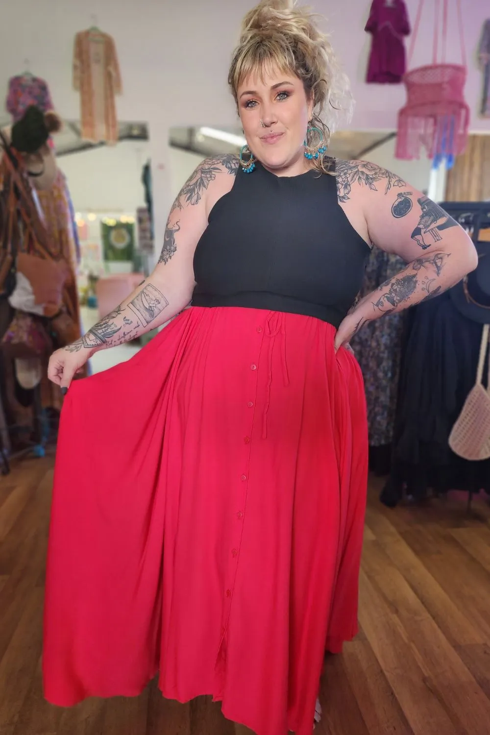 Fae Maxi Skirt - Coral Red