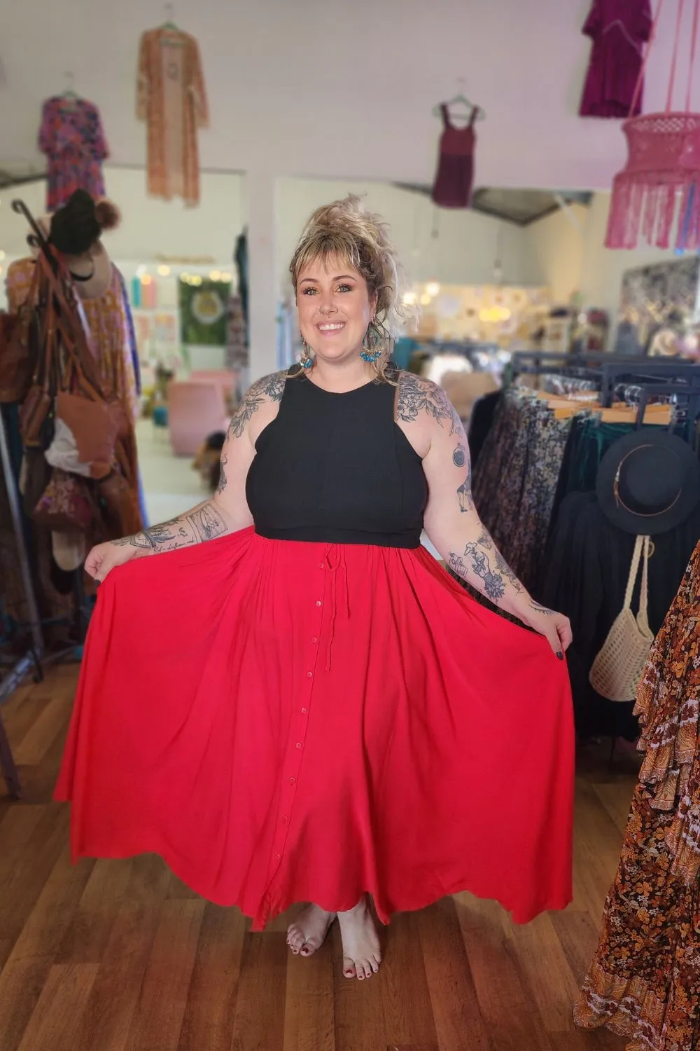 Fae Maxi Skirt - Coral Red