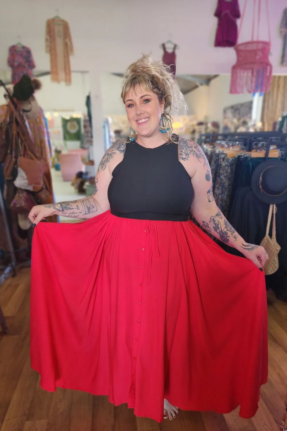 Fae Maxi Skirt - Coral Red