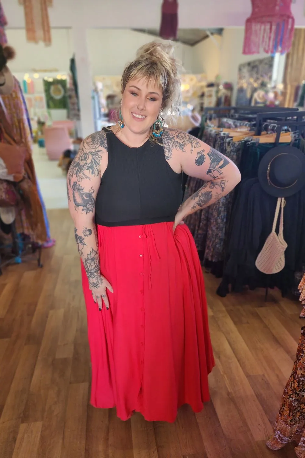 Fae Maxi Skirt - Coral Red