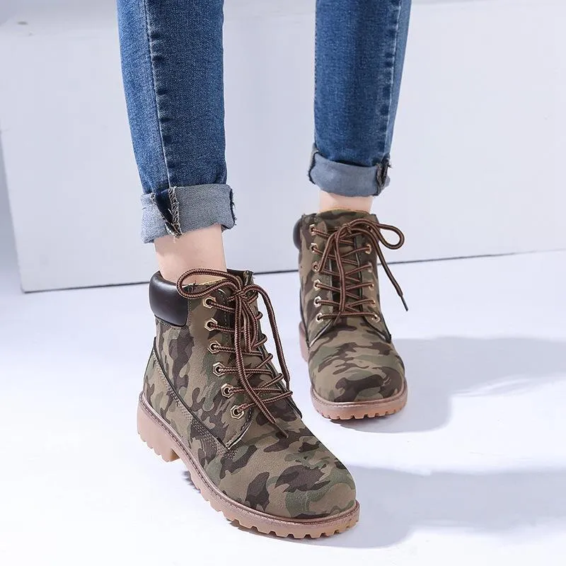 Flat Heel Fashion Combat Boots