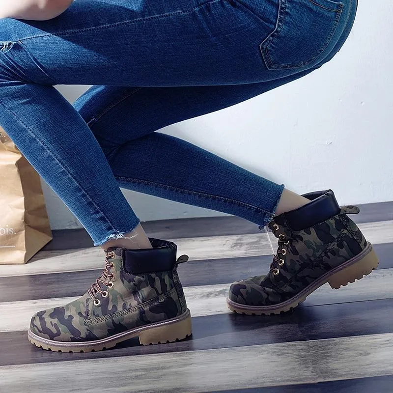 Flat Heel Fashion Combat Boots