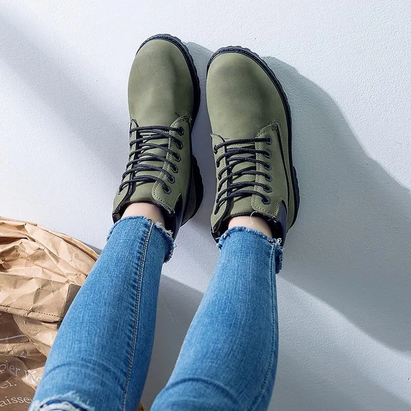Flat Heel Fashion Combat Boots