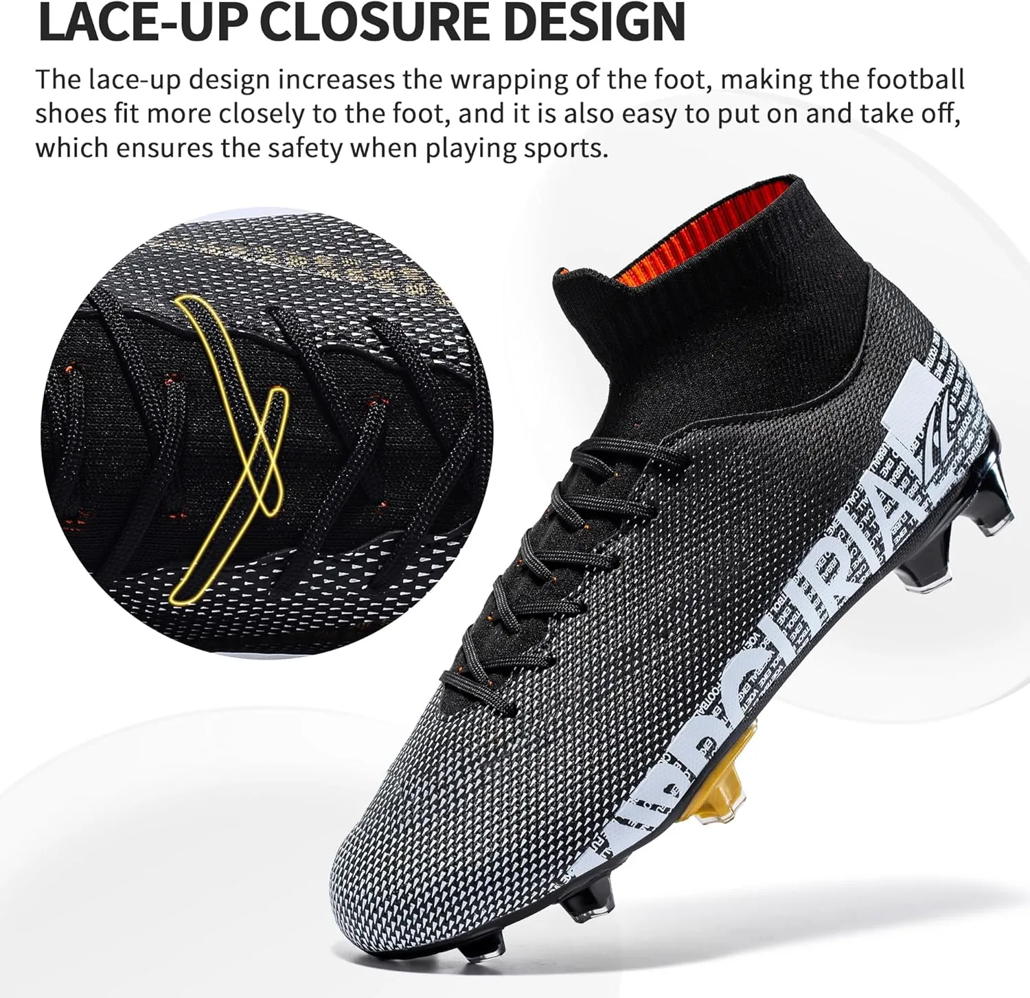 Football Cleats Men, Indoor Outdoor High Top Soccer Shoes Lightweight Shock Resistant Training Boots Breathable Professional Turf Shoes Sport Athletic Ground Football Boots FG Soccer Cleats for Men