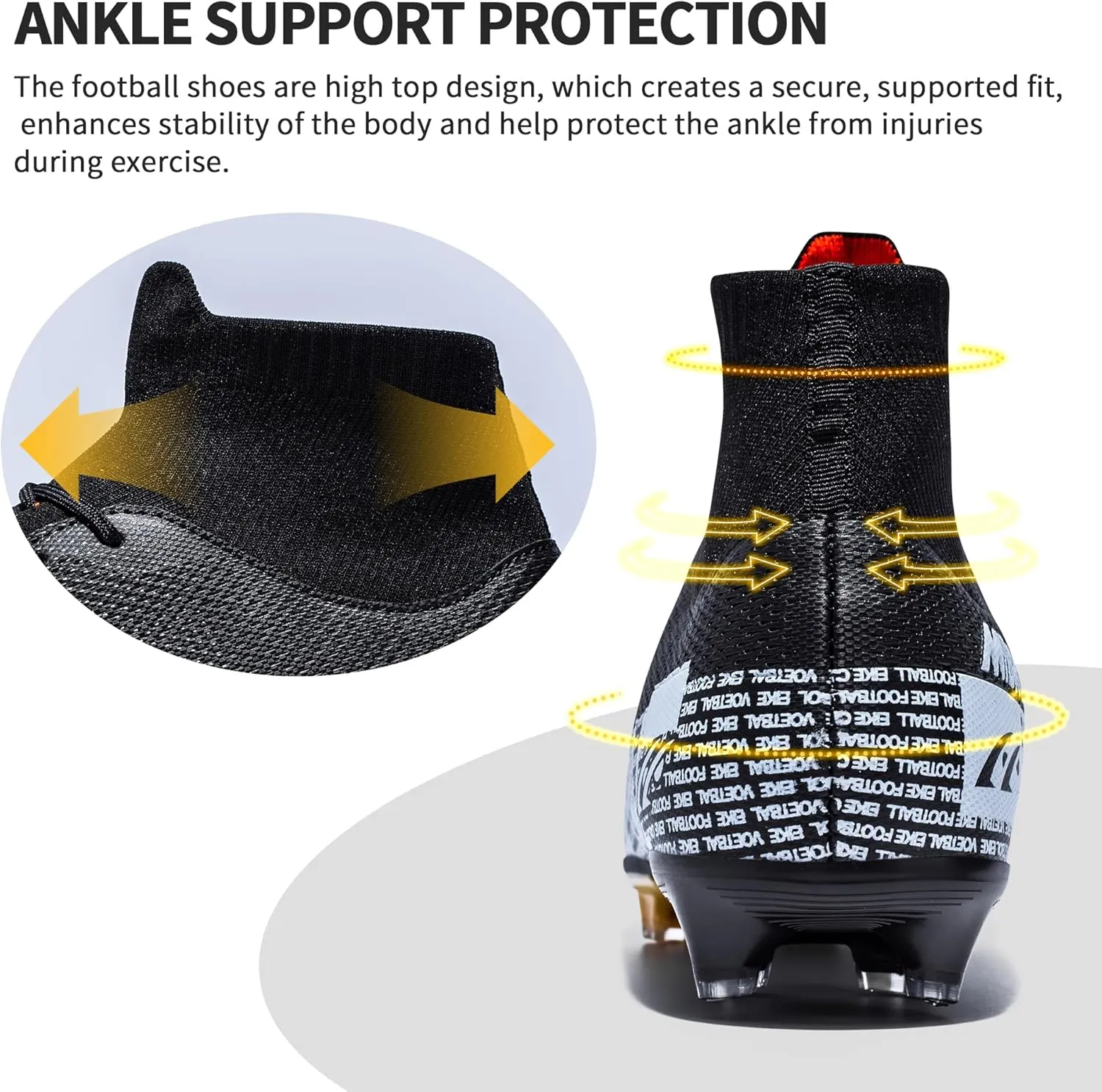 Football Cleats Men, Indoor Outdoor High Top Soccer Shoes Lightweight Shock Resistant Training Boots Breathable Professional Turf Shoes Sport Athletic Ground Football Boots FG Soccer Cleats for Men