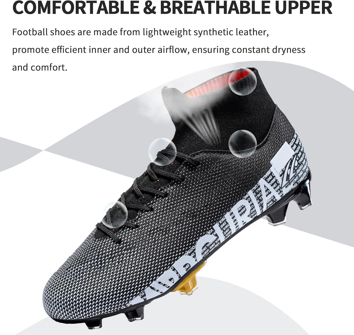 Football Cleats Men, Indoor Outdoor High Top Soccer Shoes Lightweight Shock Resistant Training Boots Breathable Professional Turf Shoes Sport Athletic Ground Football Boots FG Soccer Cleats for Men