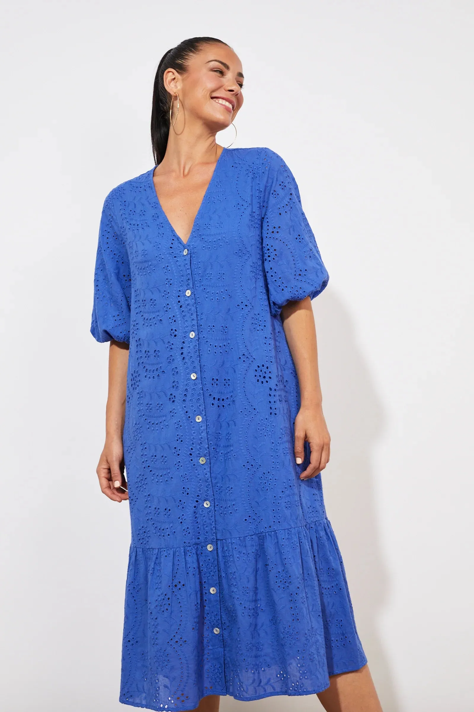 Haven Naxos broderie dress Cobalt