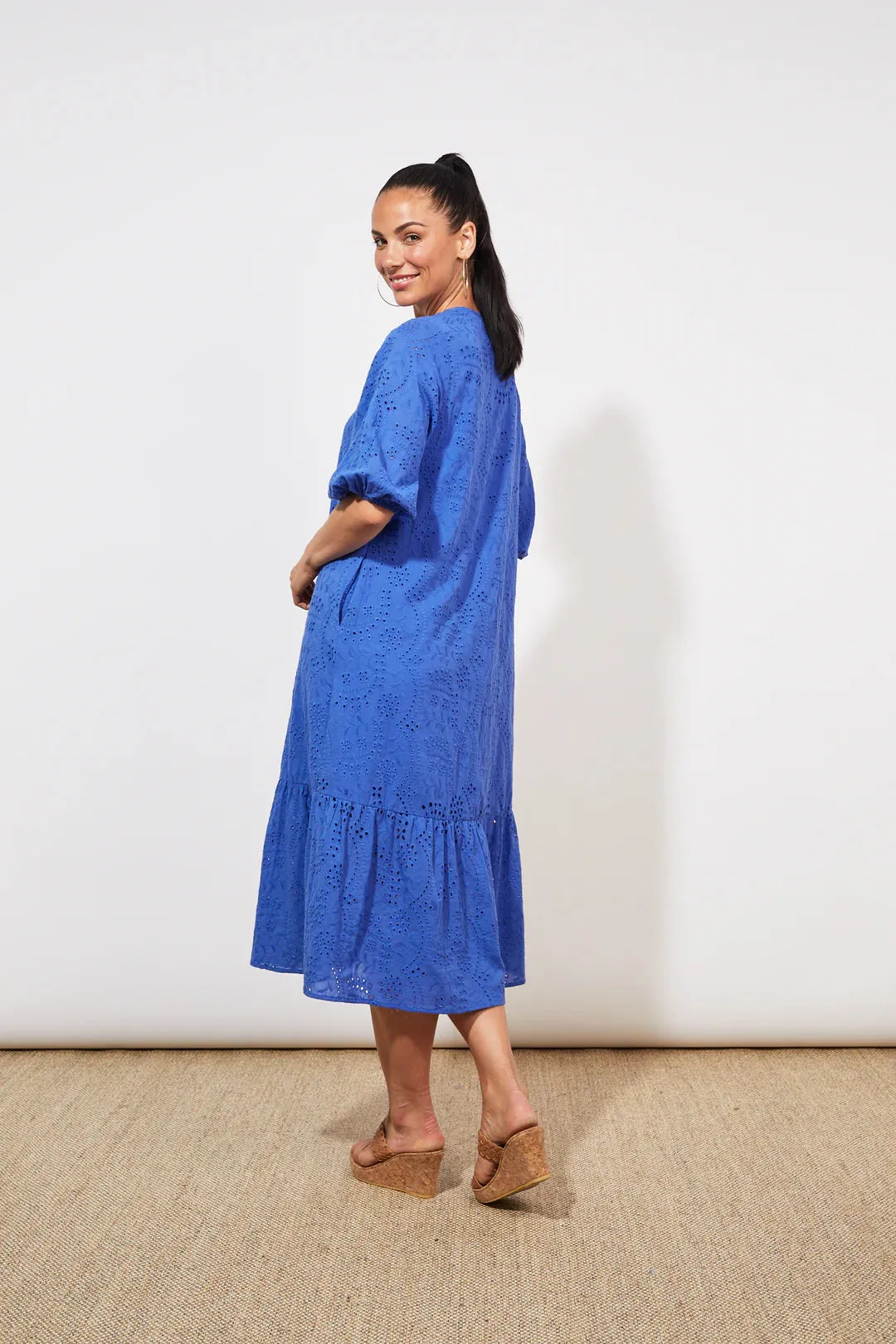 Haven Naxos broderie dress Cobalt