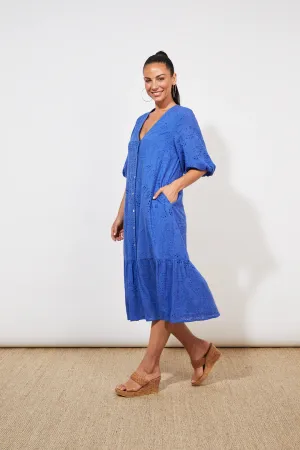 Haven Naxos broderie dress Cobalt