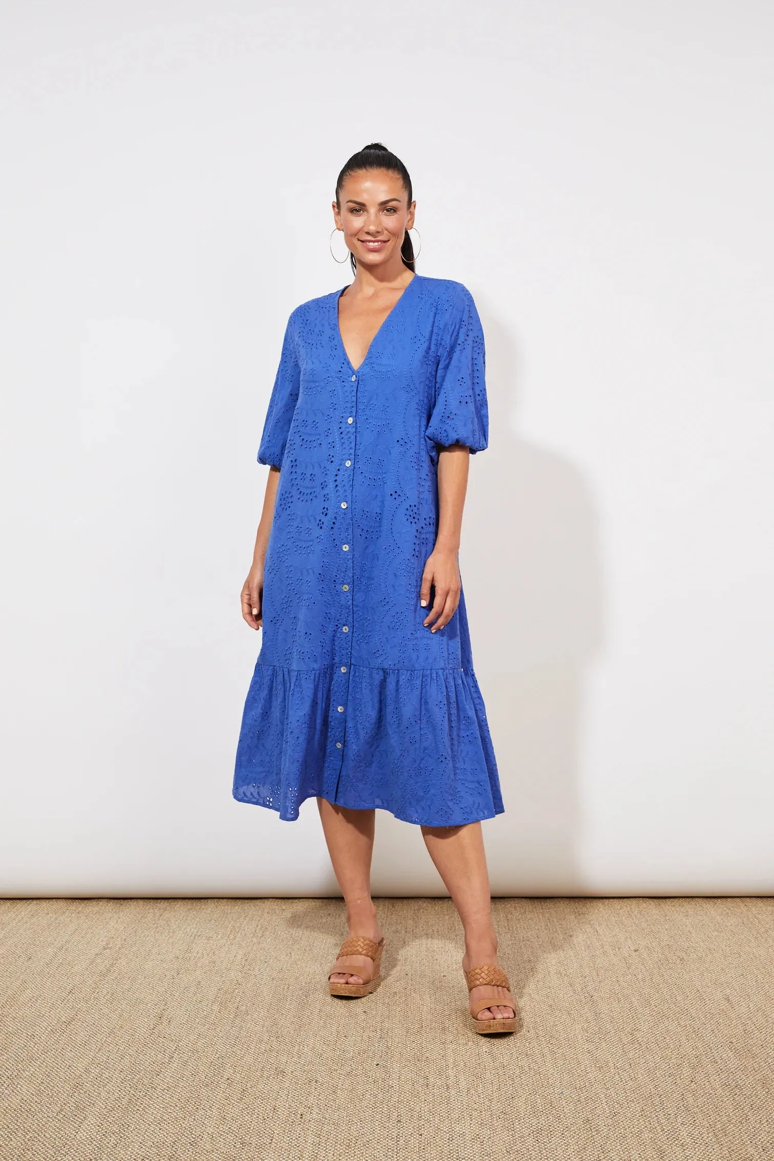 Haven Naxos broderie dress Cobalt