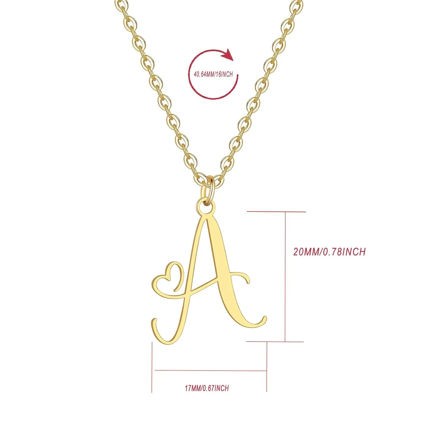 Initial Necklace For Women Girls 14K Gold Plated Heart Letter Pendant Monogram Pendant Dainty Everyday Jewelry Cute Letter Name Choker Personalized Letter Necklaces Gifts for Women-Letter A