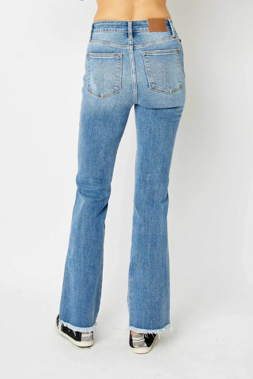 Judy Blue Full Size Distressed Casual Denim Raw Hem Bootcut Jeans Style #: 82542
