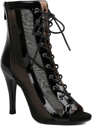 JXUZY Women's Sexy Mesh Jazz Modern Dance Shoes Lace-up Stiletto Heel Summer Ankle Booties