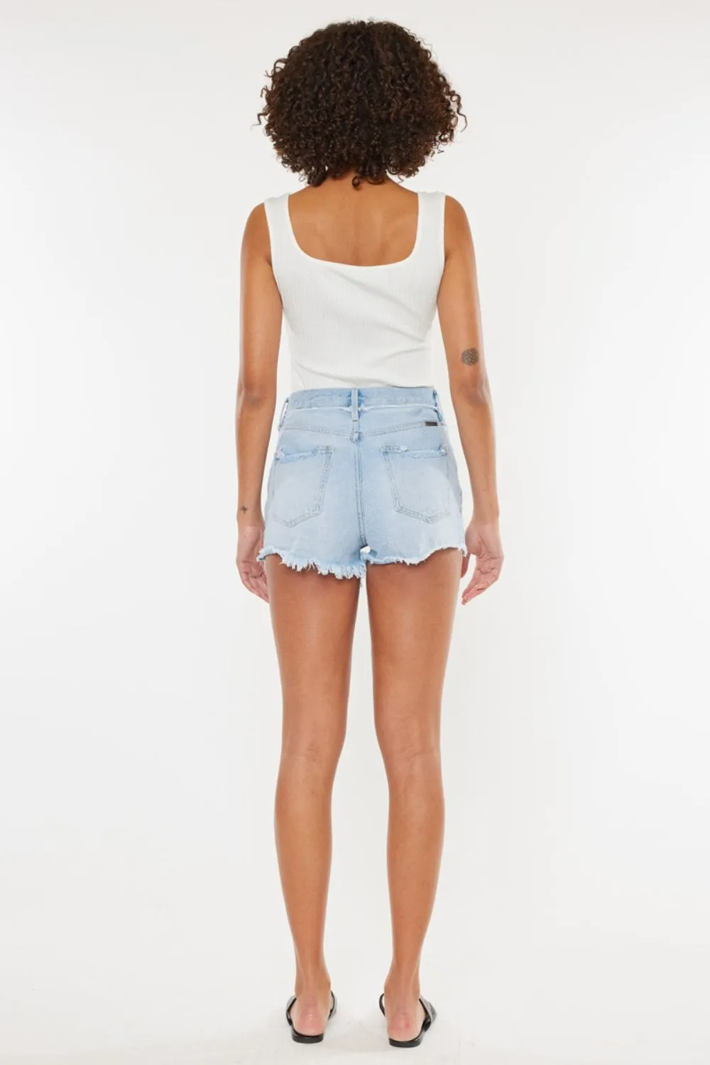 Kancan Distressed Button Fly Denim Shorts In Medium Wash