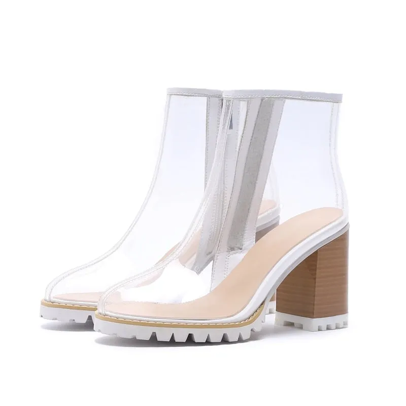 Kim Kardashian Style Sexy PVC Transparent Women Ankle Boots