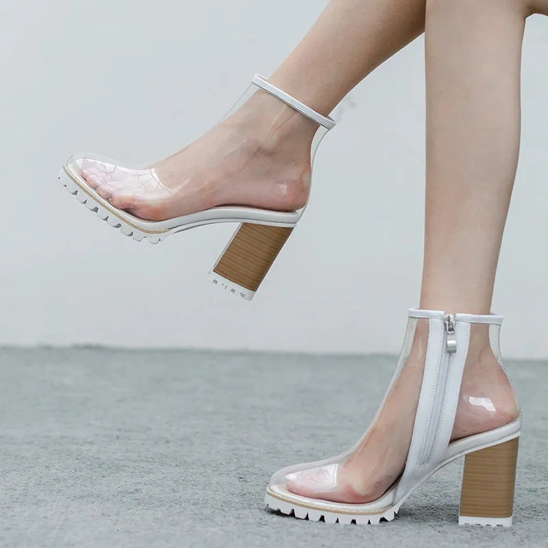 Kim Kardashian Style Sexy PVC Transparent Women Ankle Boots
