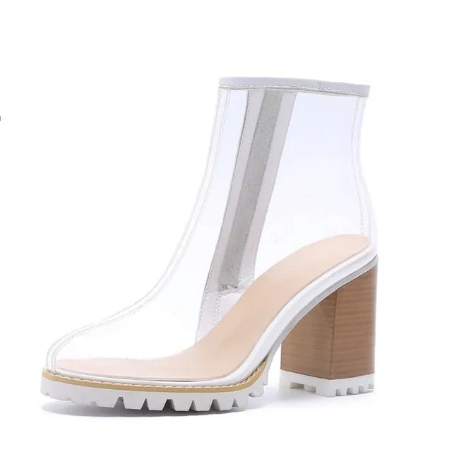 Kim Kardashian Style Sexy PVC Transparent Women Ankle Boots