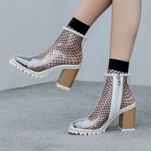 Kim Kardashian Style Sexy PVC Transparent Women Ankle Boots