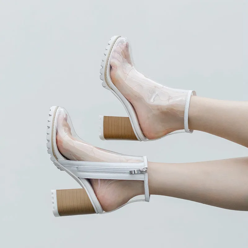 Kim Kardashian Style Sexy PVC Transparent Women Ankle Boots