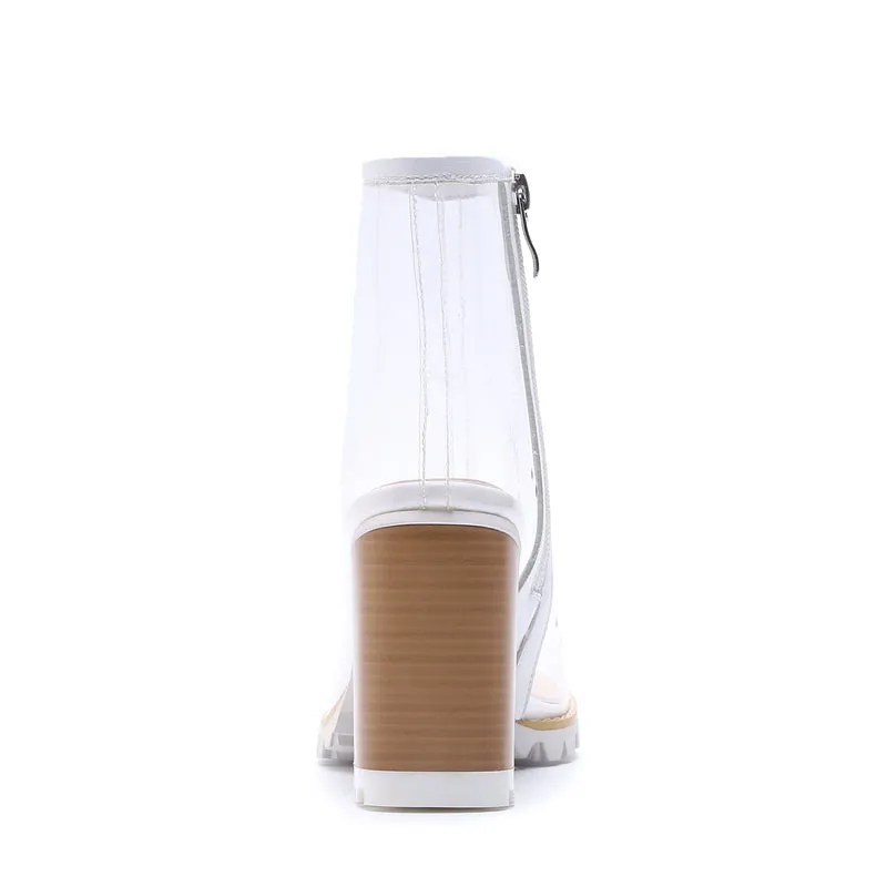 Kim Kardashian Style Sexy PVC Transparent Women Ankle Boots