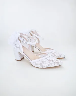 Lace Block Heel For Weddings with Back Crochet Bow