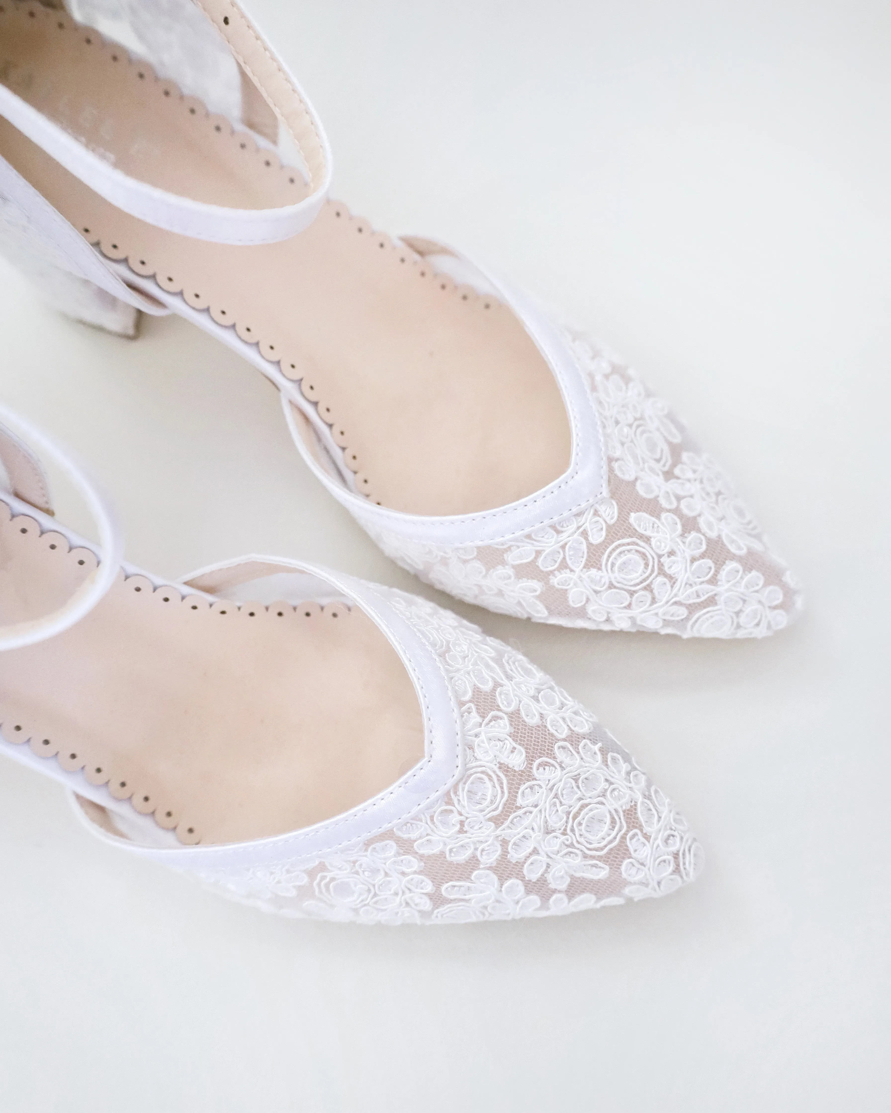 Lace Block Heel For Weddings with Back Crochet Bow