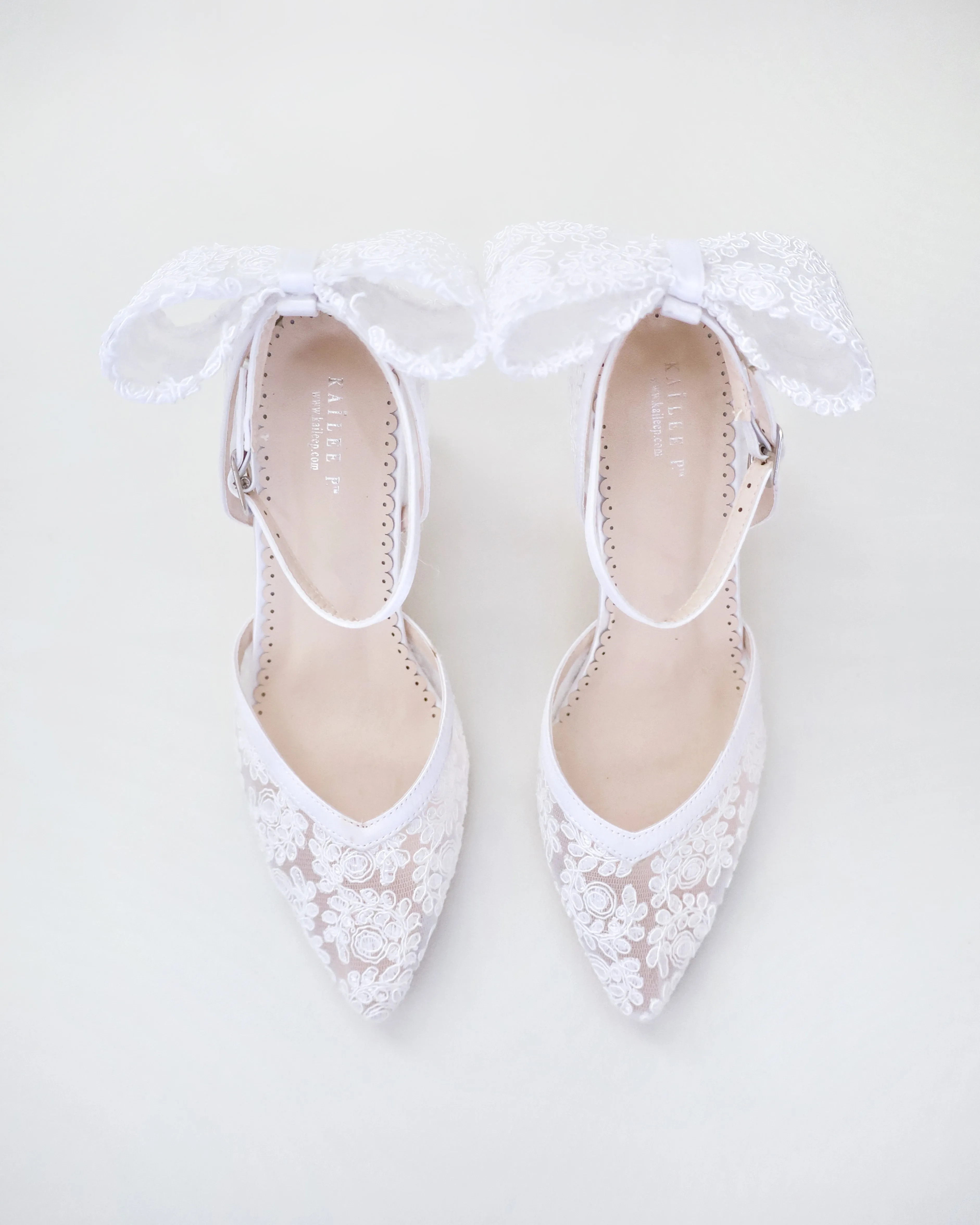 Lace Block Heel For Weddings with Back Crochet Bow