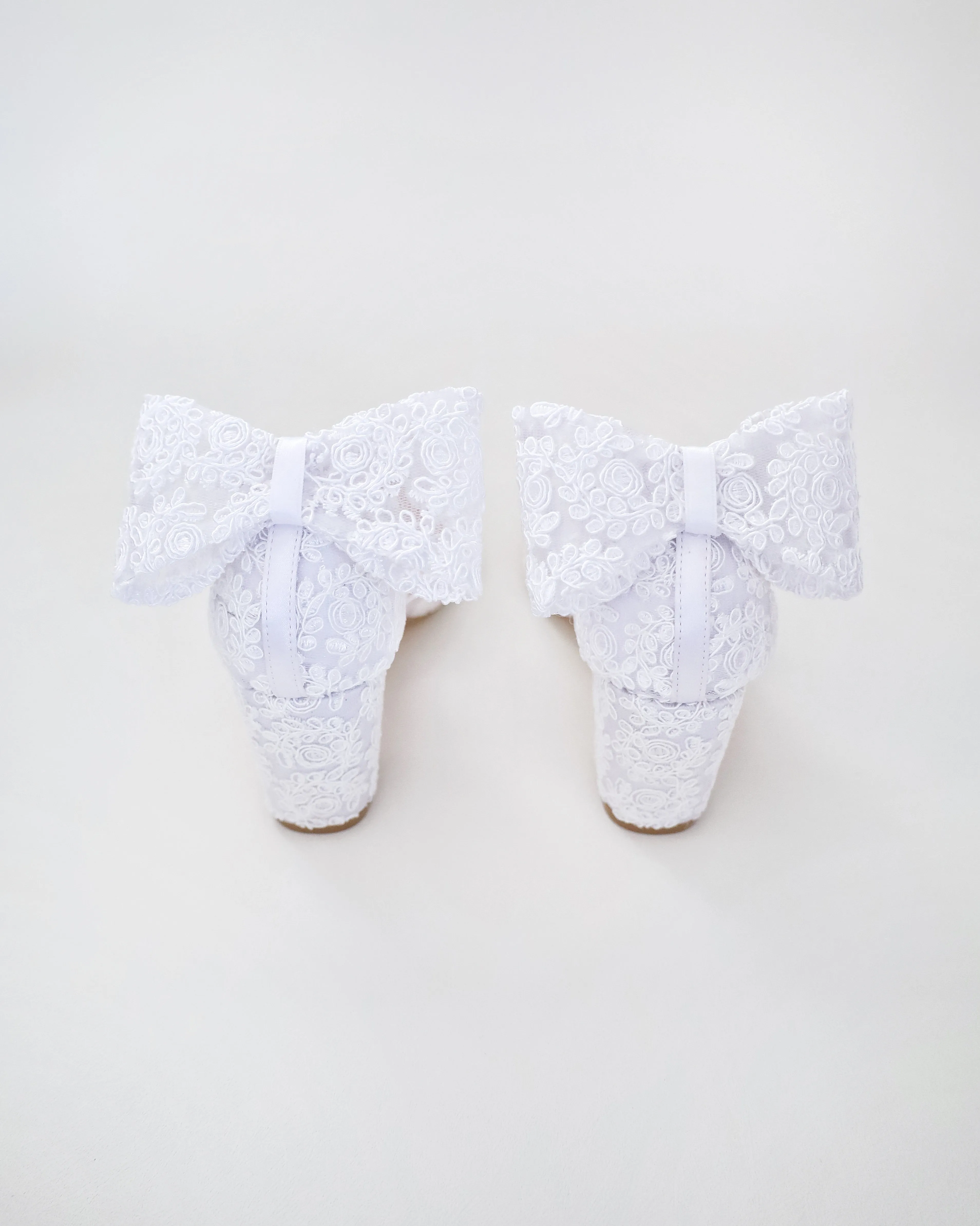 Lace Block Heel For Weddings with Back Crochet Bow