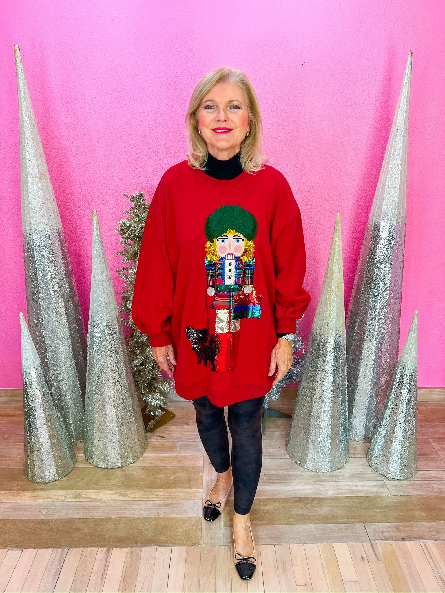 Lady Nutcracker Sweatshirt Dress - Dark Red