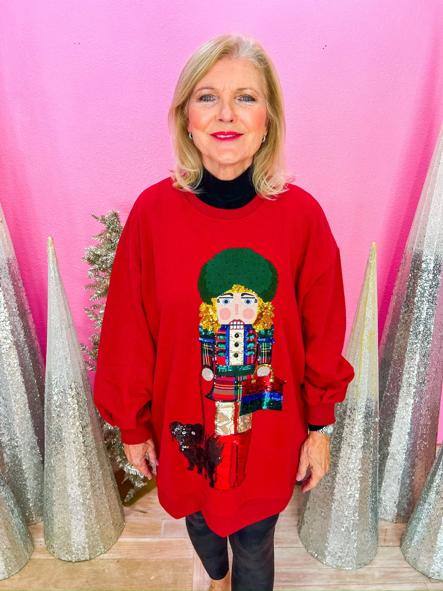 Lady Nutcracker Sweatshirt Dress - Dark Red